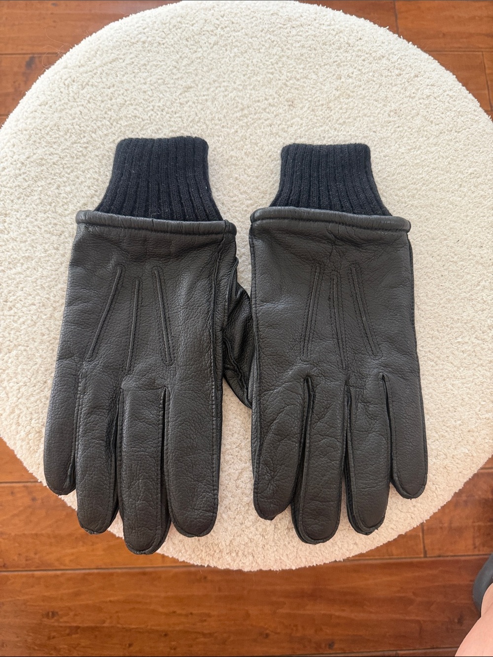 Banana Republic Black Leather Gloves with Rib Knit Cuffs